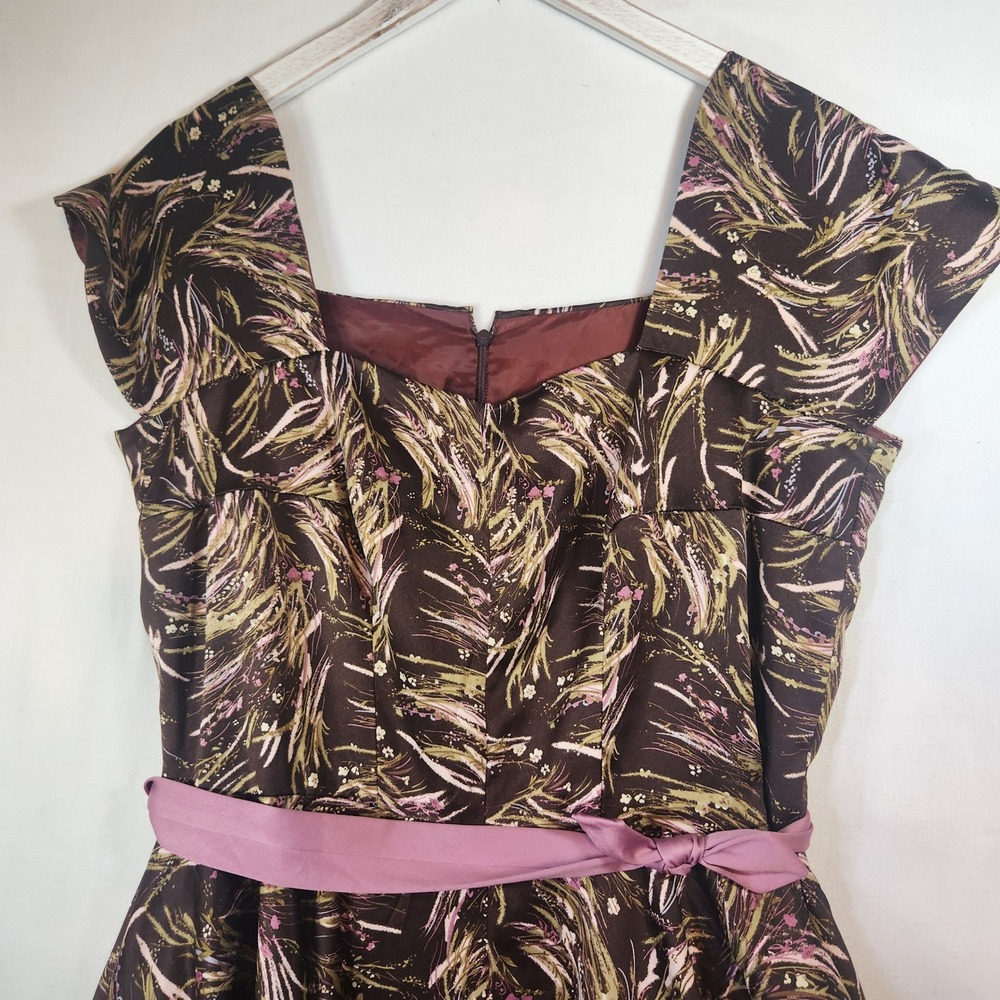 Handmade Craftsmanship Vintage Style Floral Wheat Print Fit Flare dress - Picture 3 of 14